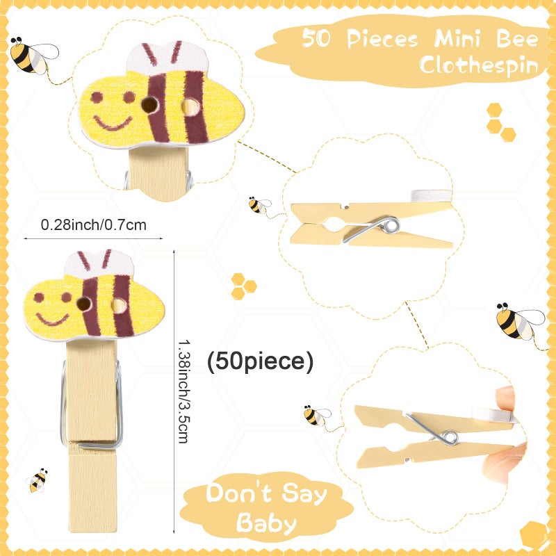 Unittype 51 Pcs Don't Say Baby Shower Game Supplies Include Bee Theme Baby Shower Sign and 50 Mini Bee Clothespins for Boys Girls Gender Reveal Baby Shower Prizes Game - Image 3